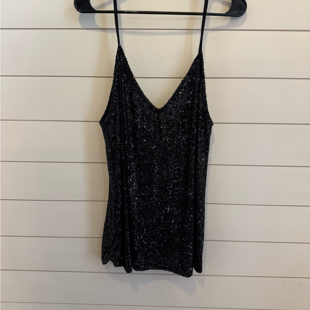 Black Sequin Spaghetti Strap Top
